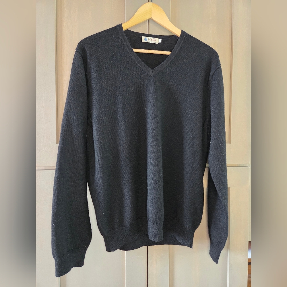 J. Crew Men's Black V-Neck Merino Wool Sweater